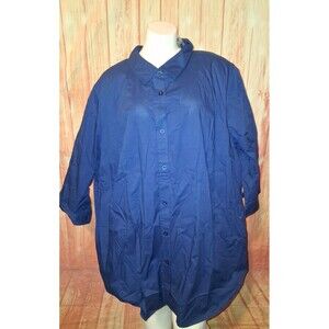 Woman Within Navy 3/4 Sleeve Button Up Tunic Blouse Sz 26/28